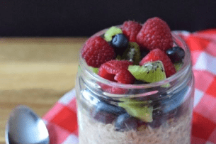 Fruit and oats in a glass jar