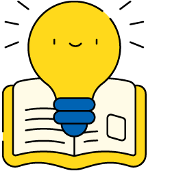 An icon of a lightbulb on top of a book