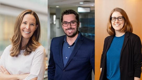 Collage of headshots of Drs Jennifer Jones (left), David Langelier (centre) and Kristin Campbell (right).