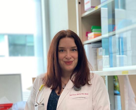 Dr April Rose in a cancer research lab.