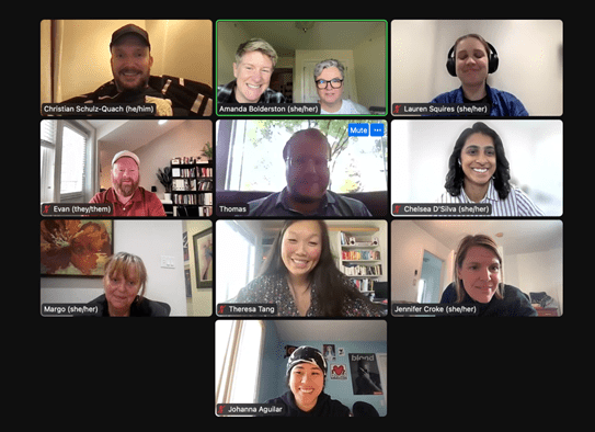 A screenshot of a Zoom meeting with Dr Croke and her team members.