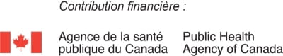Texte français : « Contribution financière ». [De gauche à droite ci-dessous] Le drapeau canadien suivi du texte français : « Agence de la santé publique du Canada », puis du texte anglais : « Public Health Agency of Canada ».