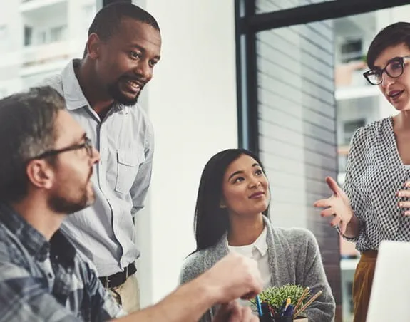 A group of people having a meeting