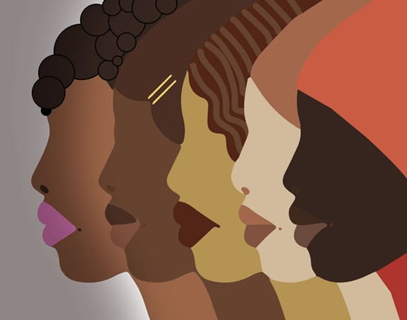 Image de cinq femmes noires prise de profil.