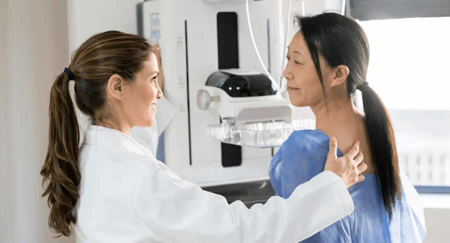 Person having a mammogram