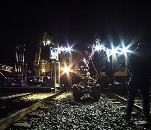 Night shift workers on a railroad