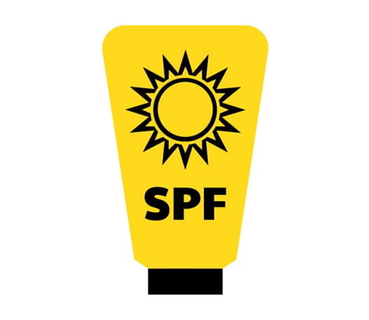 Bottle of sunscreen with the letters SPF on it