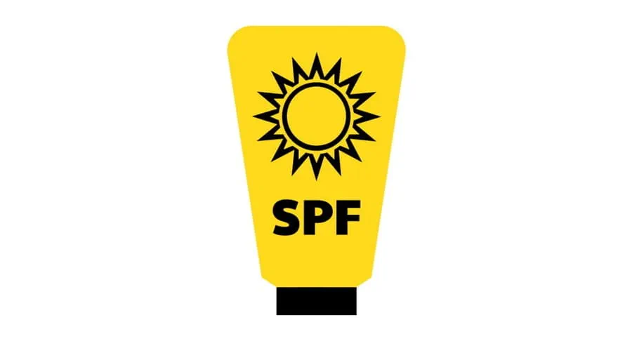 Bottle of sunscreen with the letters SPF on it