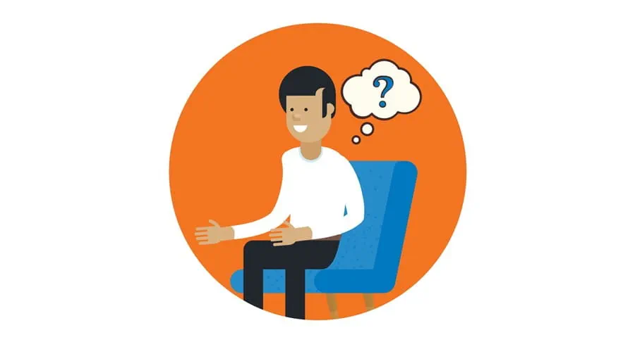 Person sitting and thinking about a question they have