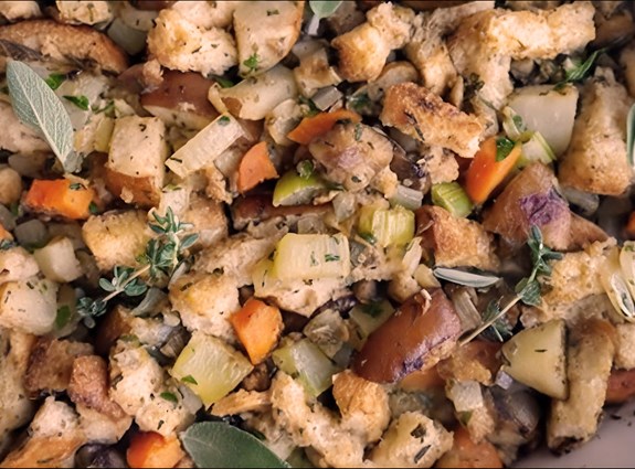 A dish with roasted chestnut and pear stuffing