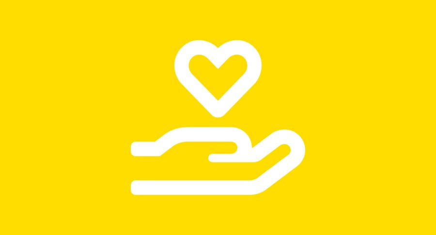 An icon of a hand holding a heart.