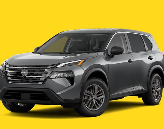 A Nissan SUV shown from a front angle, featuring a sleek design, set against a plain background.