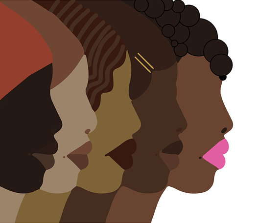 Graphic of 5 Black women in profile. 