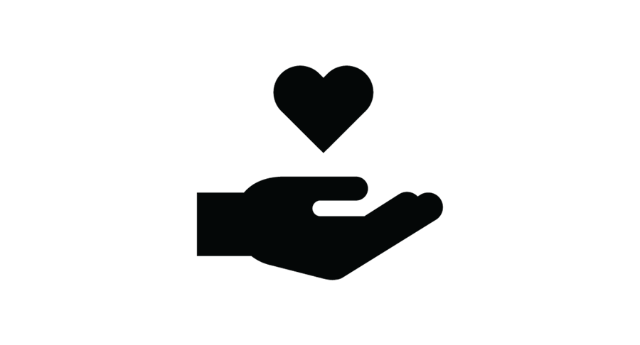 An icon of a hand holding a heart.