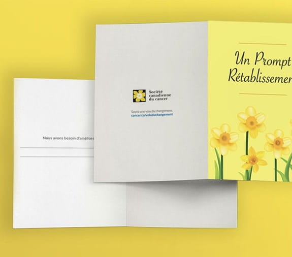 Une carte portant l’inscription « Un prompt rétablissement »