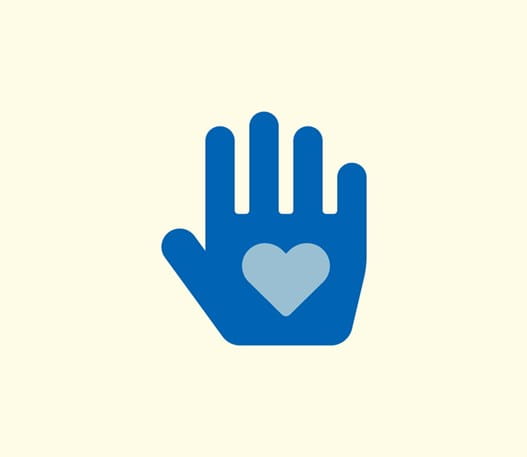 An icon of a hand with a heart in the center.