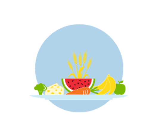 Une icône d’une assiette comportant des fruits et des légumes.