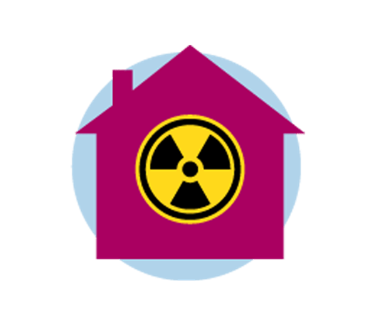 Une icône d’une maison avec le symbole de la radioactivité dans le milieu.