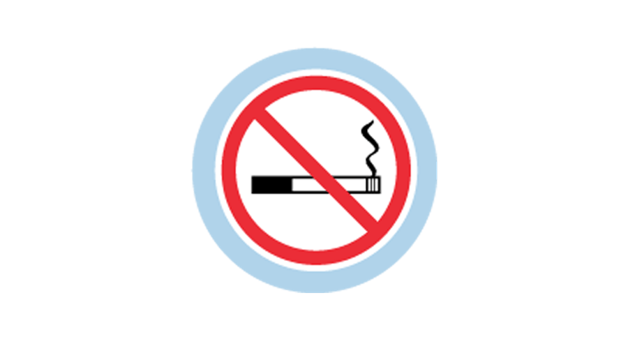An icon of a lit cigarette. A red circle with a red diagonal line through it indicates no smoking.