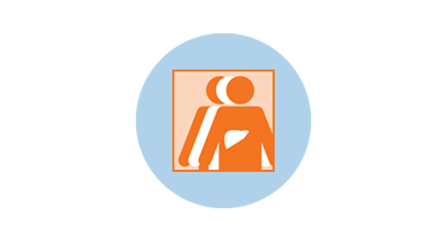 An icon for liver cancer showing 3 figures. The orange figure in front has an outline of the liver.