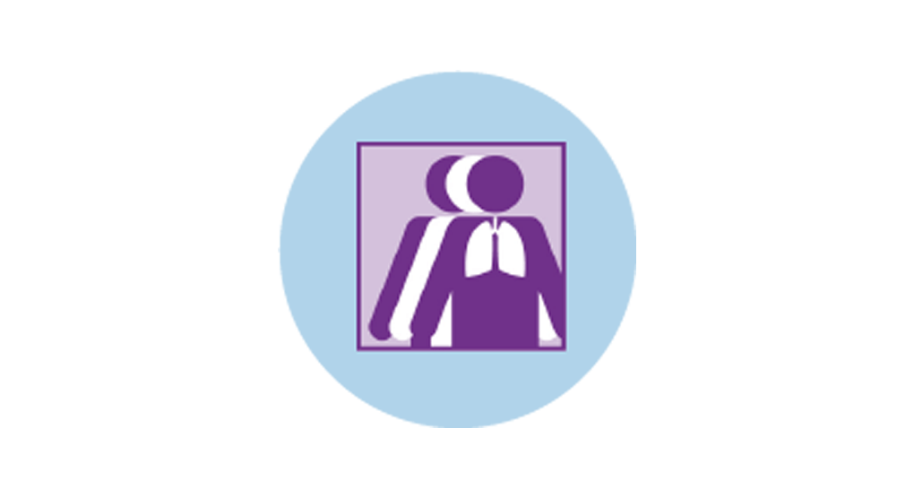 An icon for lung cancer showing 3 figures. The purple figure in front has an outline of the lungs.
