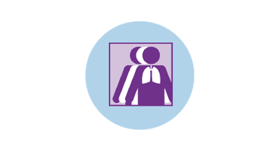 An icon for lung cancer showing 3 figures. The purple figure in front has an outline of the lungs.