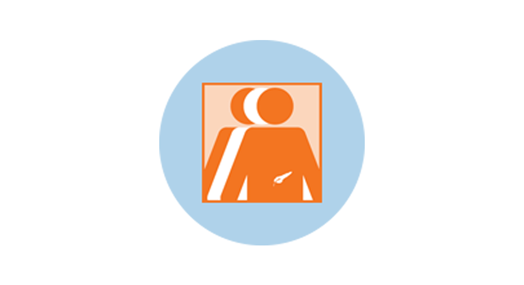 An icon for pancreas showing 3 figures. The orange figure in front has an outline of the pancreas.