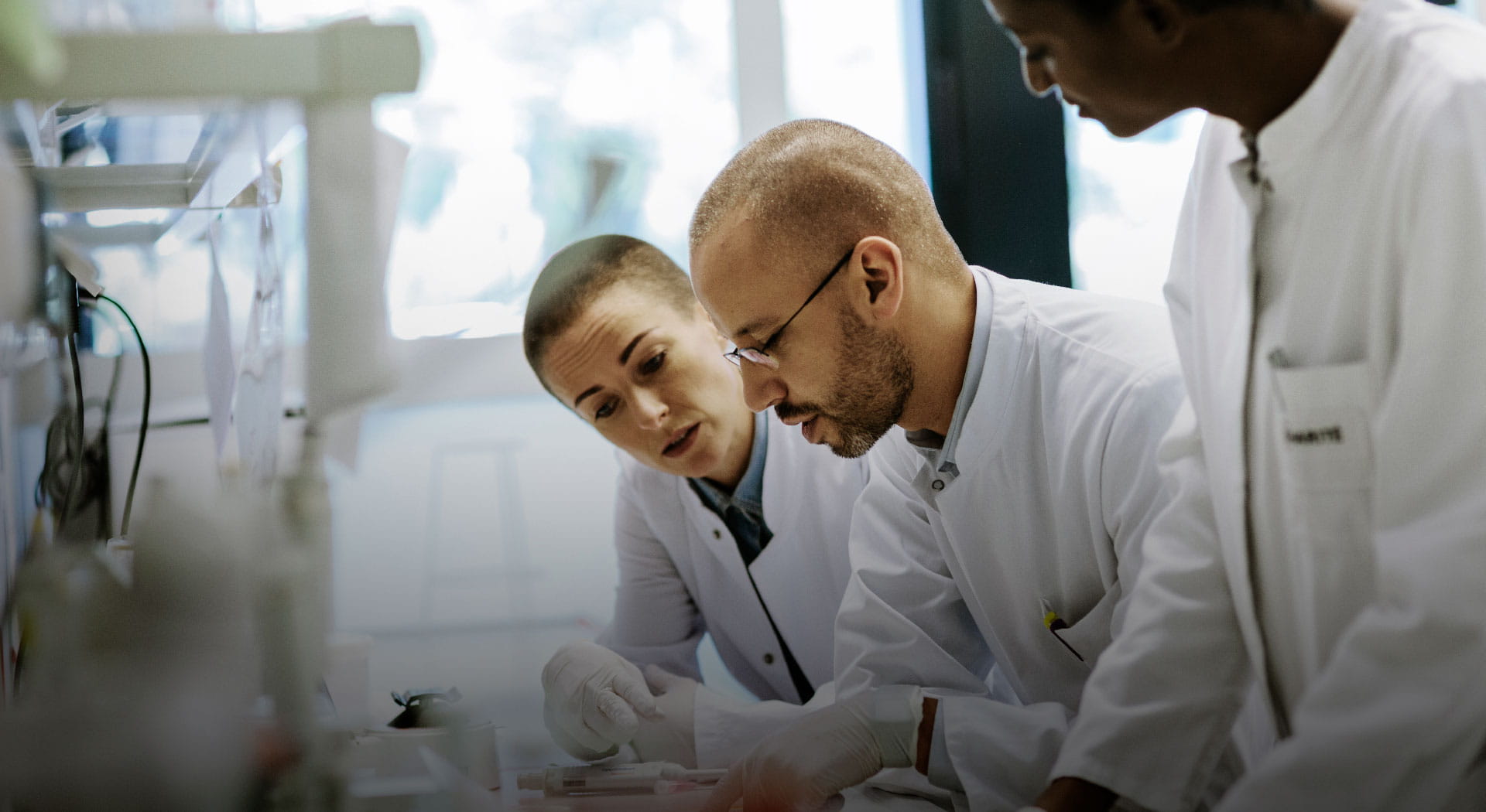 Trois chercheurs travaillant dans un laboratoire. 