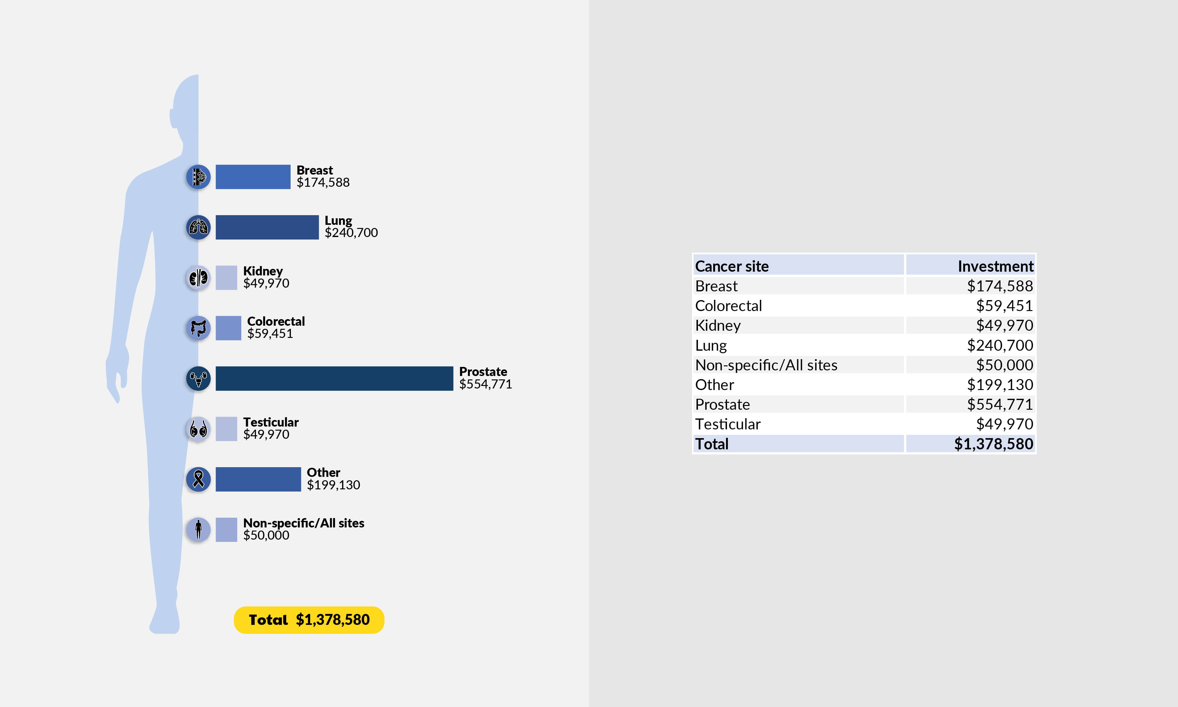 Investment by cancer type