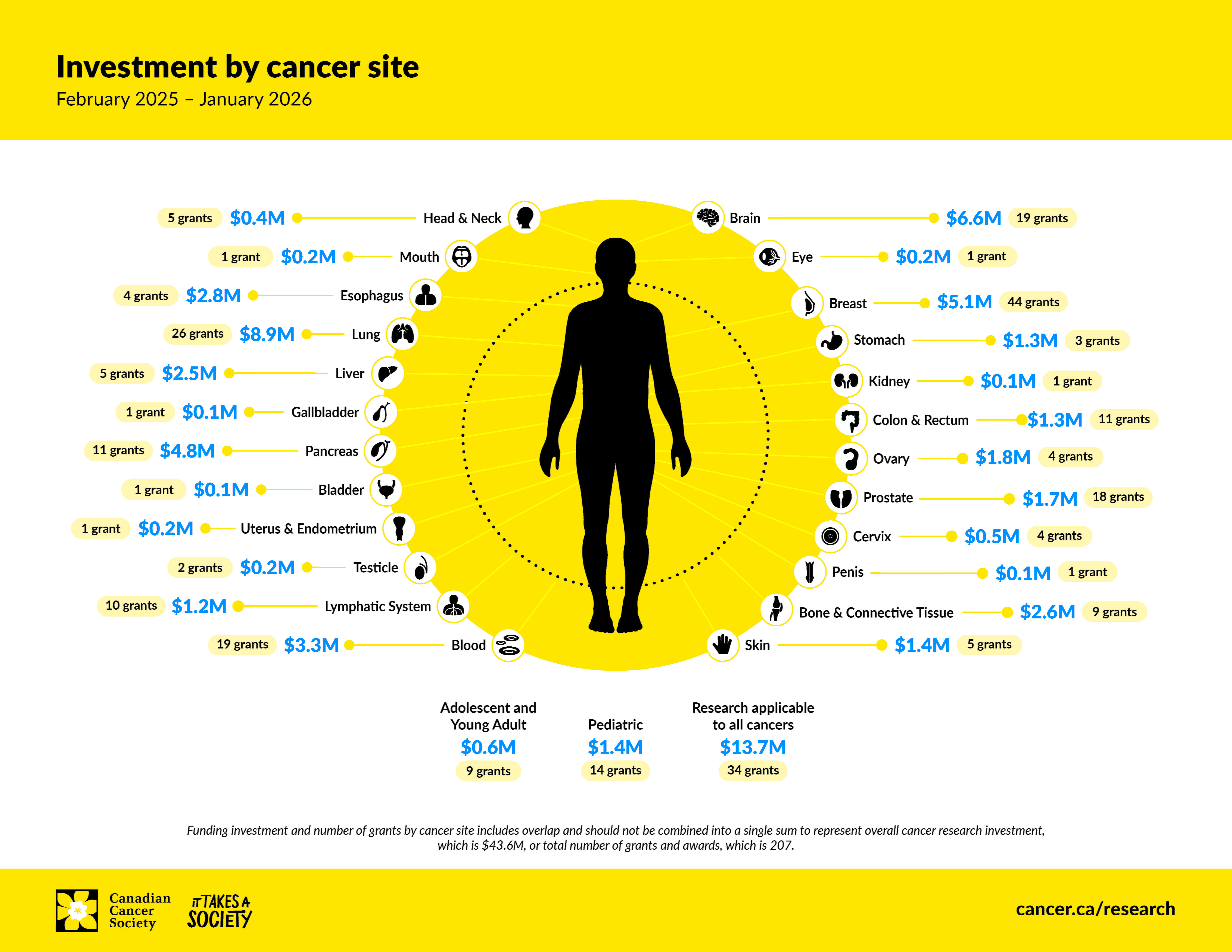 Infographic about investment by cancer site
