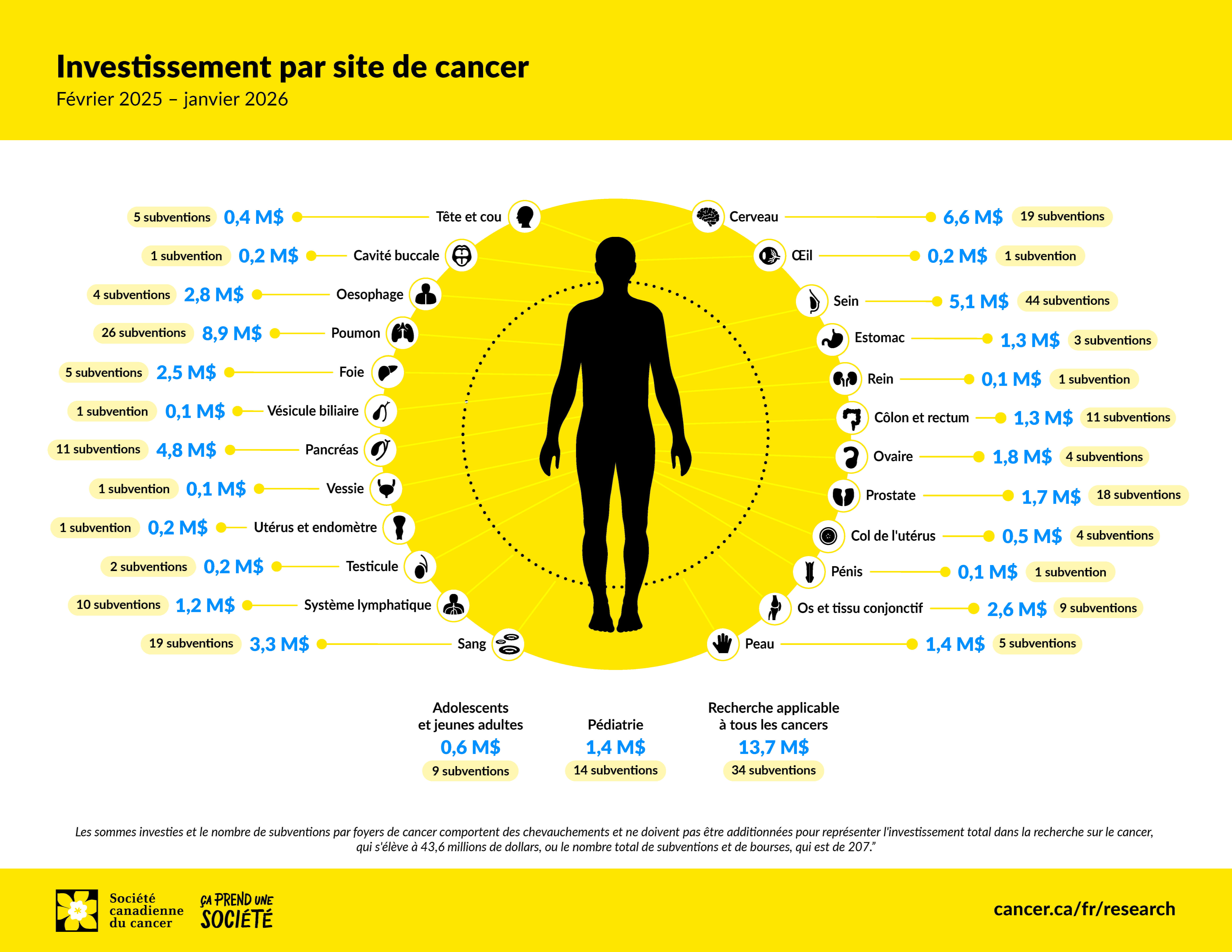 Infographie sur les investissements par site de cancer