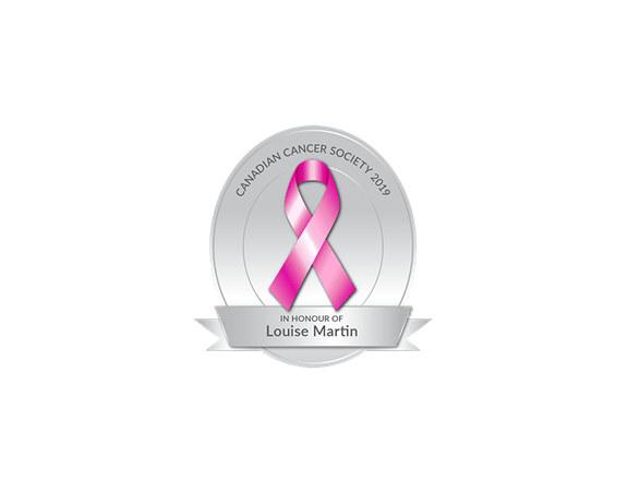 A digital pink ribbon in honour of Louise Martin.