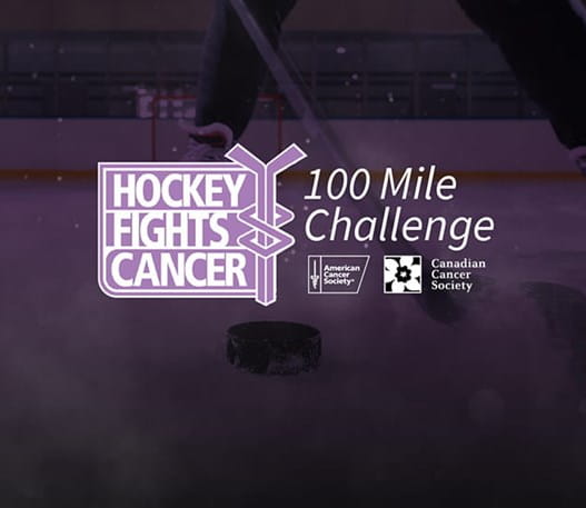 Une image sur laquelle il est écrit « Hockey Fights Cancer 100 Mile Challenge ».
