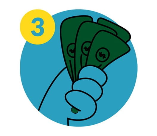 Icon of a cartoon hand holding cash 