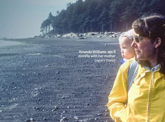 Legacy Donor Amanda Williams at eight months with her mother by the beach.